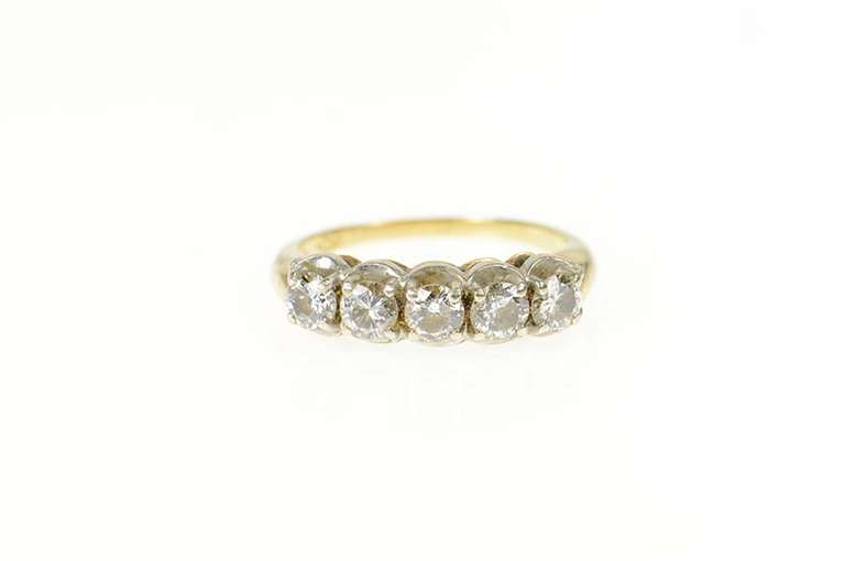 14K Yellow Gold 1.00 Ctw Five Stone Classic Diamond Wedding Ring