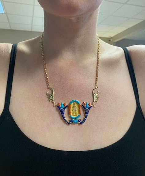 Cartouche Necklace Made With Lapis, Turquoise, and Coral