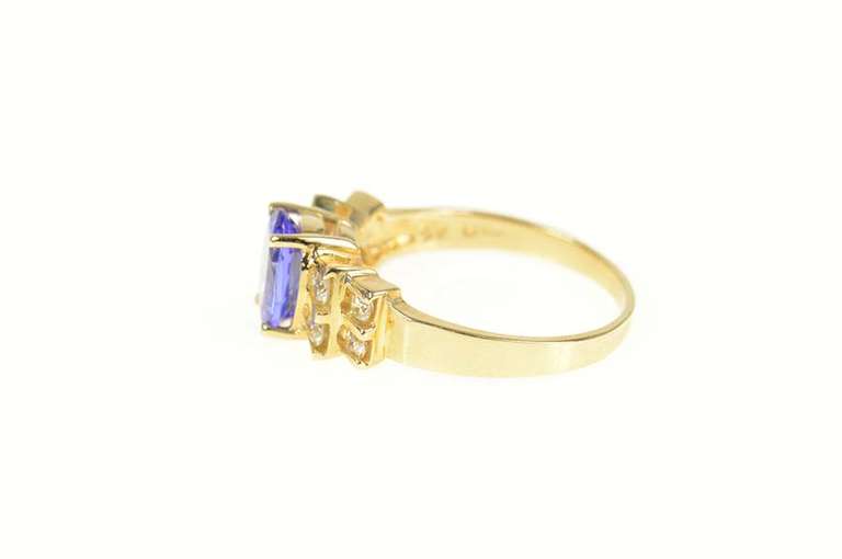 14K Yellow Gold Oval Simulated Sapphire CZ Statement Ring