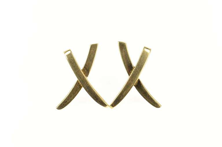 14K Yellow Gold Ornate Retro X Criss Cross Statement Earrings