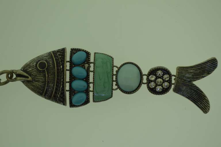 Sterling Turquoise Large Fish Pendant With Chain