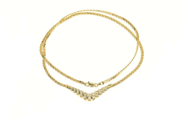 14K Yellow Gold 0.87 Ctw Diamond Chevron Square Chain Necklace