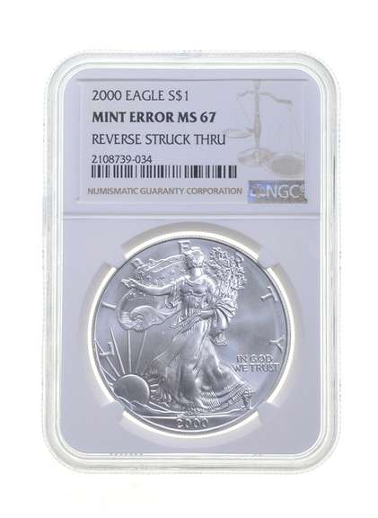 MS67 MINT ERROR 2000 American Silver Eagle - REV Struck Thru - NGC