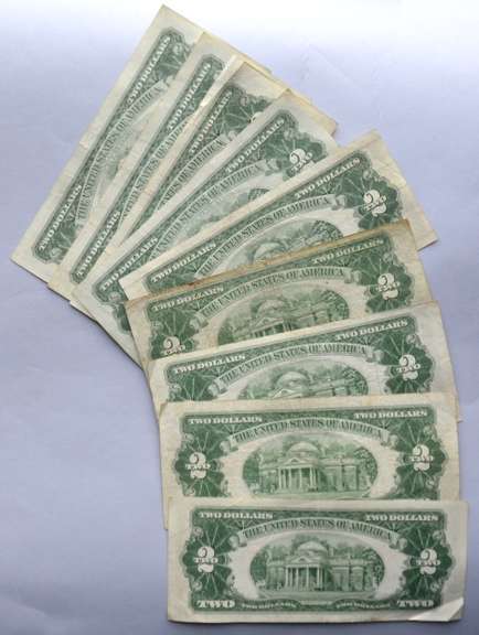 9 1953 1963 Red Seal $2 US Notes.
