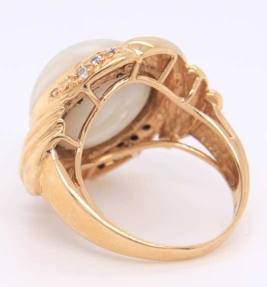 Fancy Yellow Gold Mabe Pearl and Diamond Ring