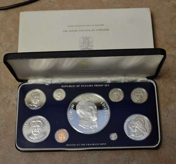1976 9 Piece Republic Of Panama Proof Set Minted At Franklin Mint Silver
