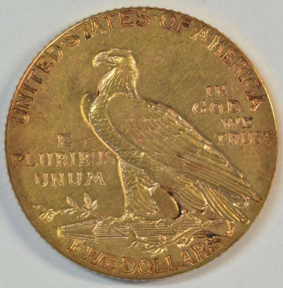 Original Mint State 1912 US $5 Indian Gold Piece. Nice