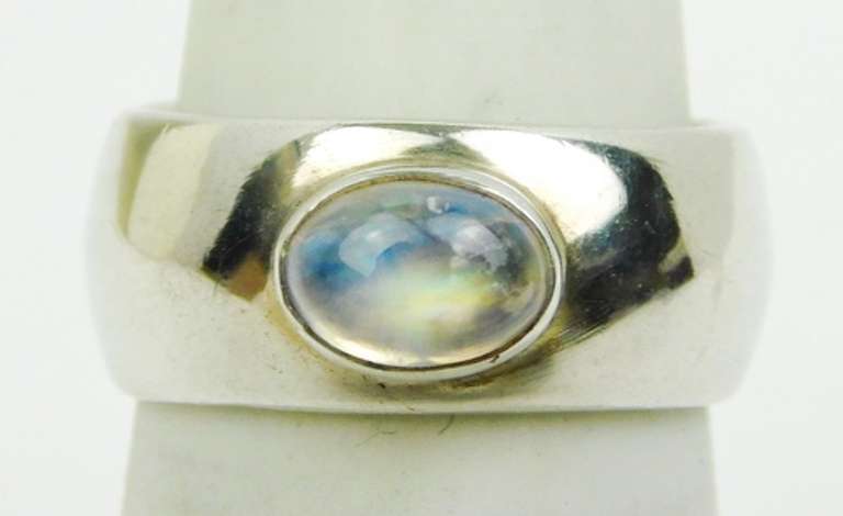 Wide Sterling Silver Moonstone Band, Size 5