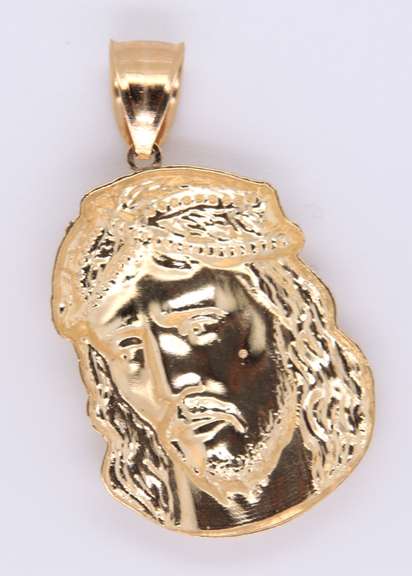 Simple Yellow Gold Jesus Head Pendant