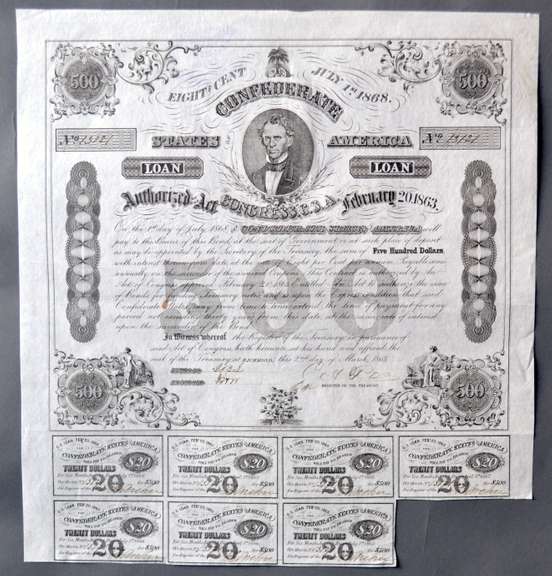 Feb 20 1863 $500 Confederate States Of America Series Coupon Bond