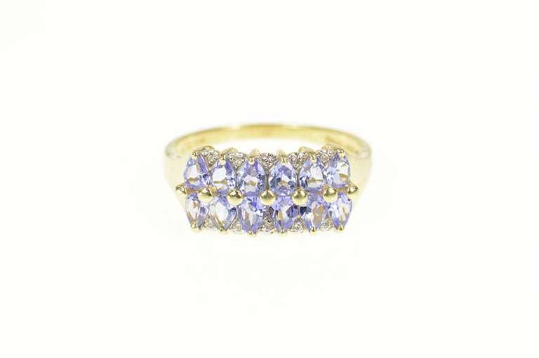 14K Yellow Gold 2.05 Ctw Pear Tanzanite Diamond Accent Band Ring