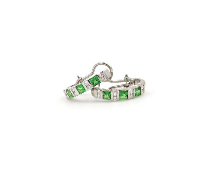 Fantastic White Gold Tsavorite Garnet and Diamond Hook earrings