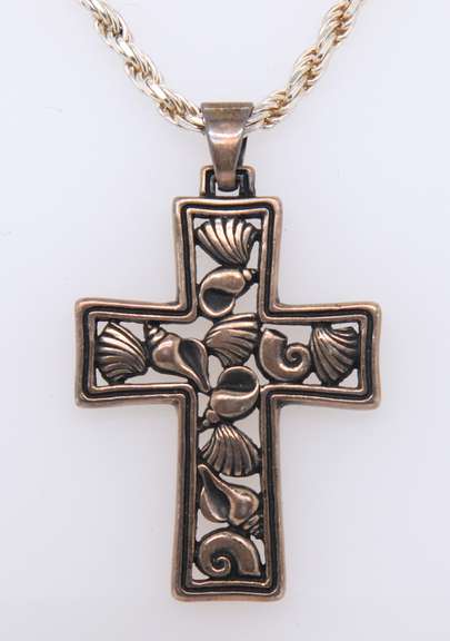 Vintage Sterling Silver Signed Cross Pendant on Chain