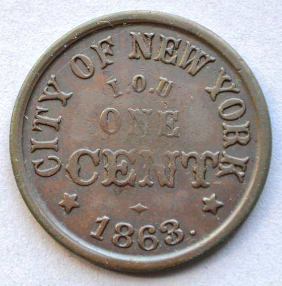 1863 City Of New York NY City Civil War Store Card.