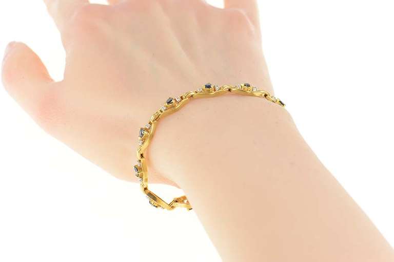 14K Yellow Gold Heart Natural Sapphire Diamond Accent Bracelet