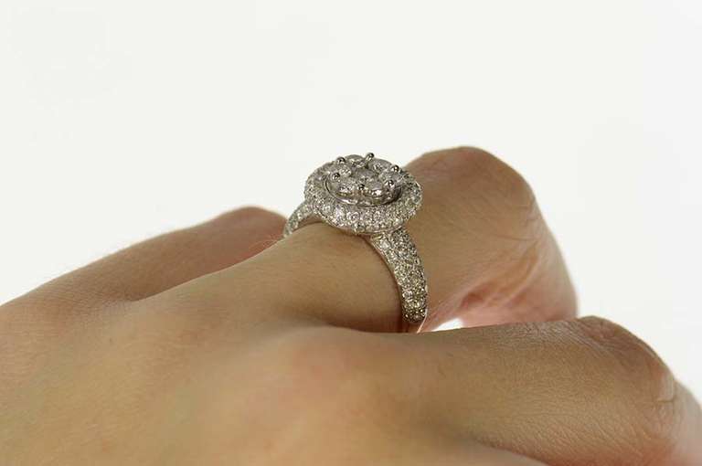 14K White Gold 1.96 Ctw Diamond Halo Pave Engagement Ring