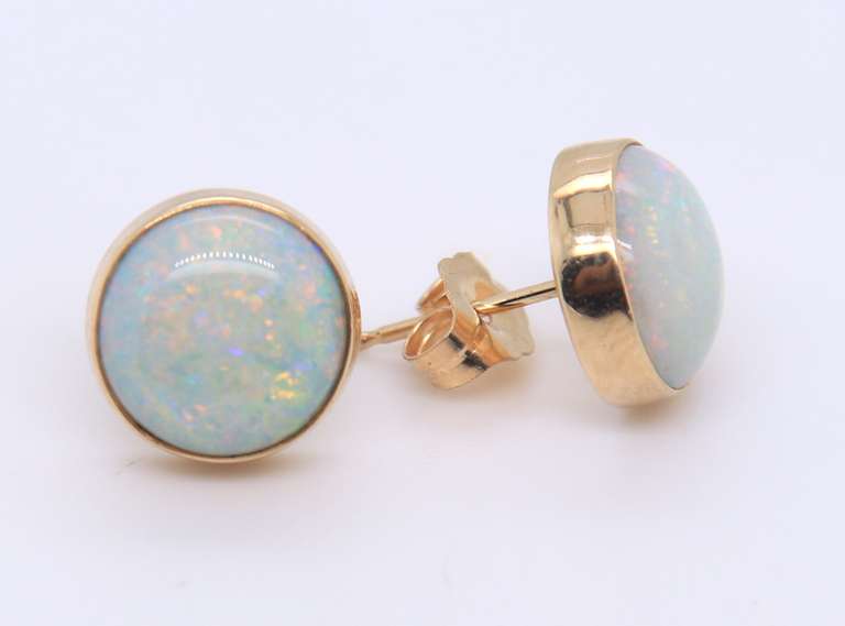Fabulous Yellow Gold Bezel Set Opal Stud Earrings