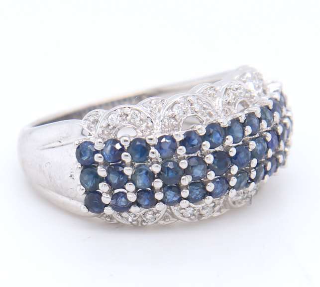 Majestic White Gold Blue Sapphire and Diamond Wide Band