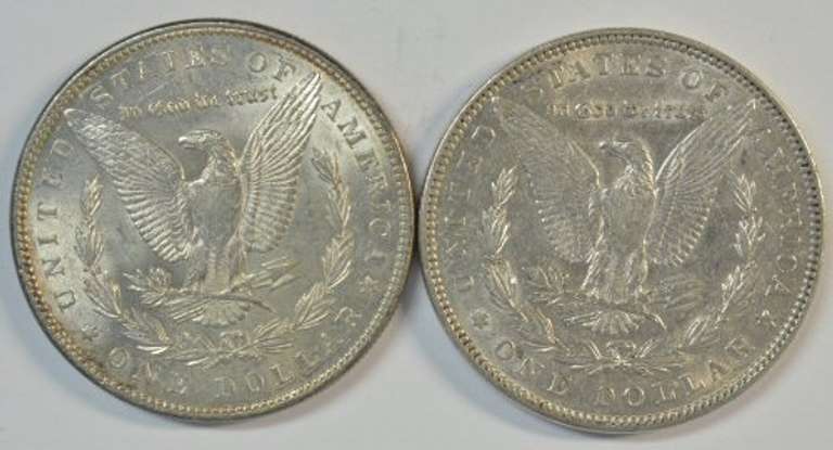 Pair or flashy-white Morgan Silver Dollars from 1885 & 1886