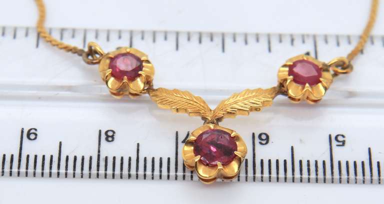 Vintage 18kt Ruby Leaf Necklace