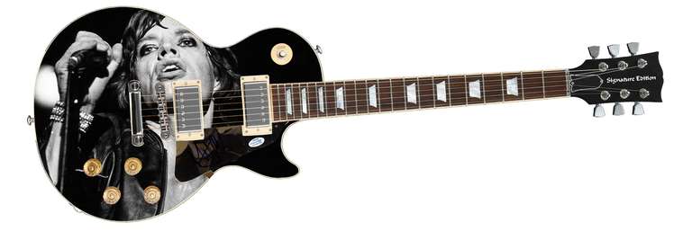 The Rolling Stones Mick Jagger Autographed Graphics Photo Guitar ACOA