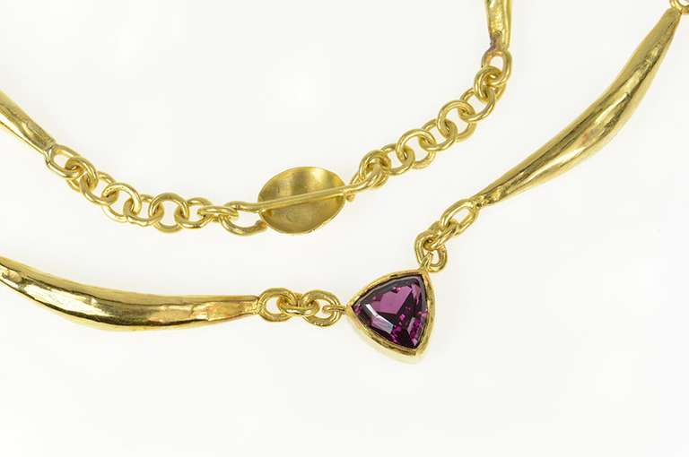18K Yellow Gold 5.78 Ct Rhodolite Garnet Artisanal Designer Necklace