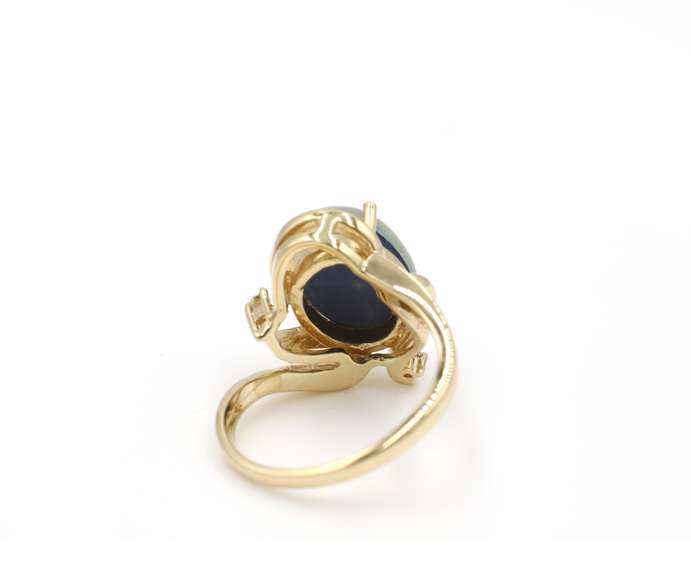 Brilliant Opal Doublet & Diamond Ring in 14K