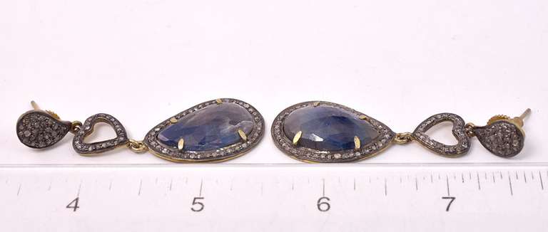 Ravishing Pair of 13.79CTW Rare Gray & Blue Sapphire & Diamond Earrings in Gold Plated Sterling Silver