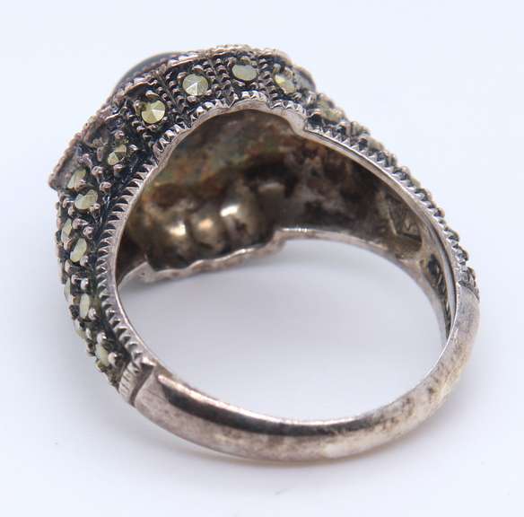 Vintage Sterling Silver Pearl and Marcasite Ring