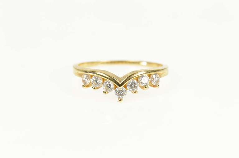 14K Yellow Gold Chevron Curved Classic CZ Wedding Band Ring