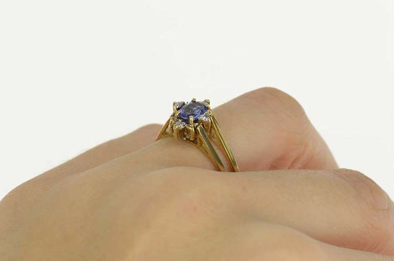 14K Yellow Gold Oval Tanzanite Diamond Cluster Reversible Ring