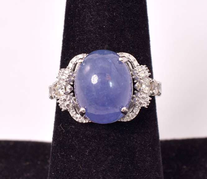 Fantastic 8.87CTS Tanzanite and 0.40CTW Diamond Ring in Sterling Silver