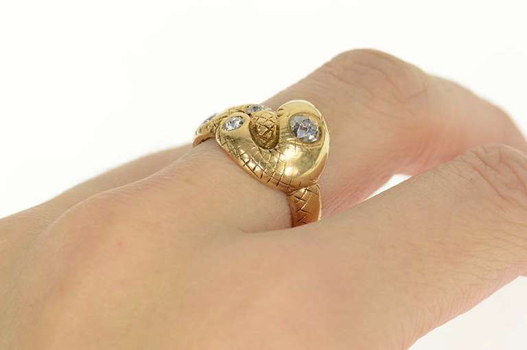 14K Yellow Gold 0.97Ctw 1930s Old Mine Diamond Snake Serpent Ring