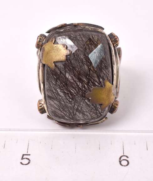 Magnificent Massive Approx. 17.85CTS Rutilated Quartz and Ruby Ring in Sterling Silver