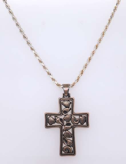 Vintage Sterling Silver Signed Cross Pendant on Chain