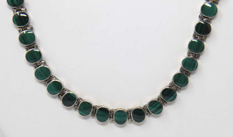 Vintage Sterling Silver Malachite Necklace