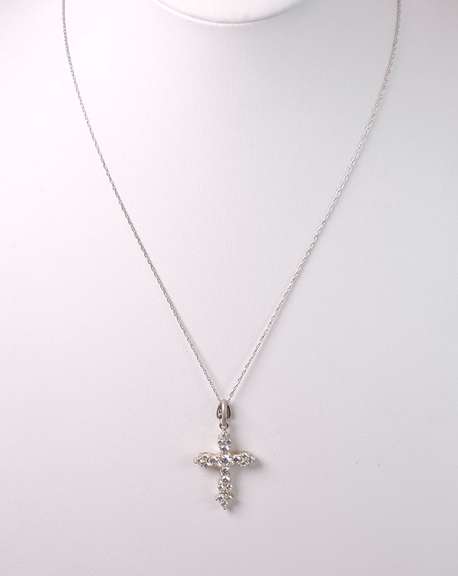 Beautiful Crystal Cross Pendant Necklace in Sterling Silver
