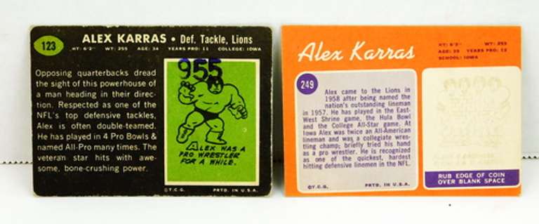 2 Alex Karras Topps Football Cards