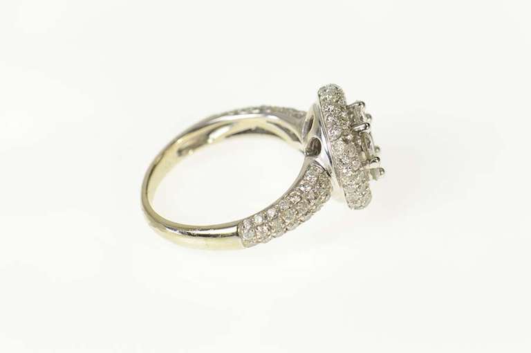 14K White Gold 1.96 Ctw Diamond Halo Pave Engagement Ring
