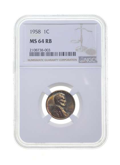 MS64 RB 1958 Lincoln Wheat Cent - Graded NGC