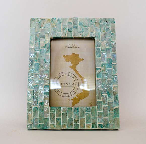 Pair of Vertical or Horizontal Handcrafted Green Mother of Pearl Photo Frames, 4x6 Pictures