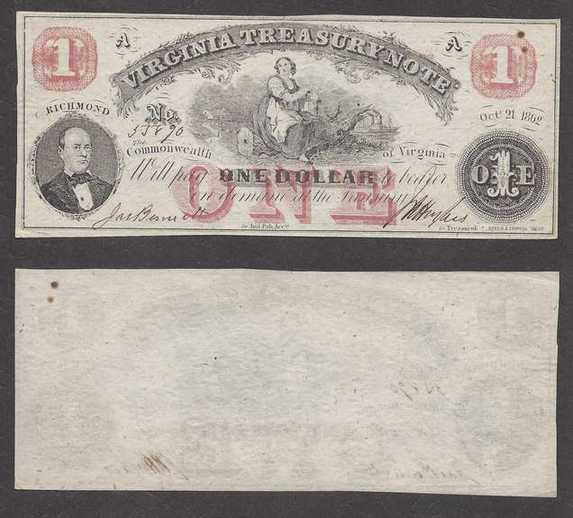 $1 1862 Virginia Treasury Note Uncirculated