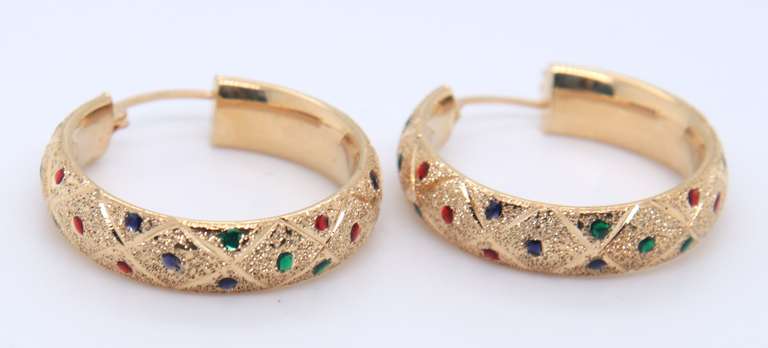 Nice Yellow Gold Enamel Dot Earrings