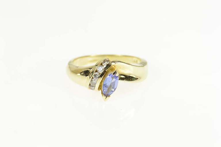 14K Yellow Gold Marquise Tanzanite Diamond Accent Statement Ring