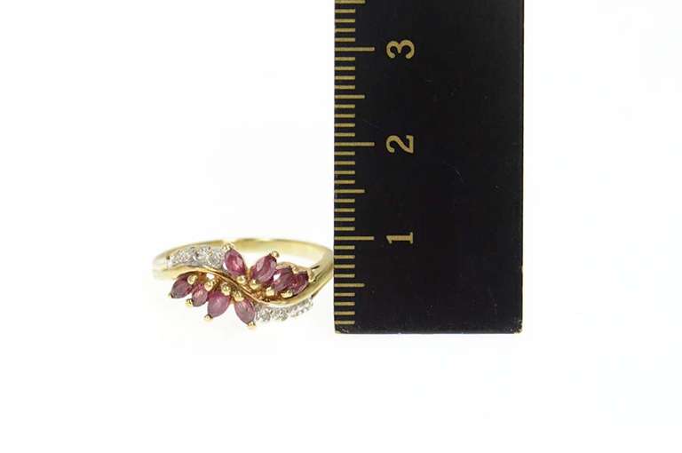 10K Yellow Gold Marquise Ruby Diamond Accent Wavy Bypass Ring