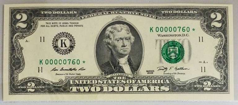 Crisp Exceptional 2009 $2 Dallas Star Note Scarce Low Three Digit Serial Number!