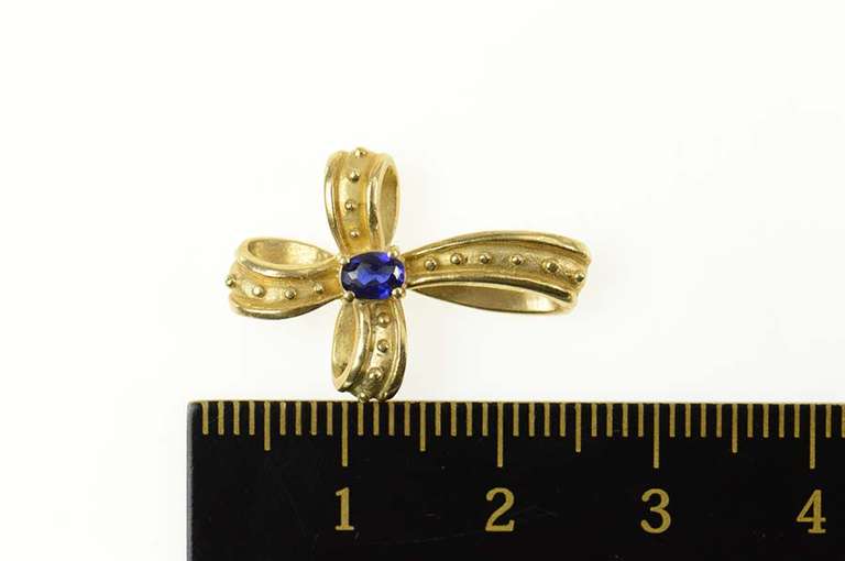 10K Yellow Gold Cross Natural Sapphire Dot Embellished Loop Pendant