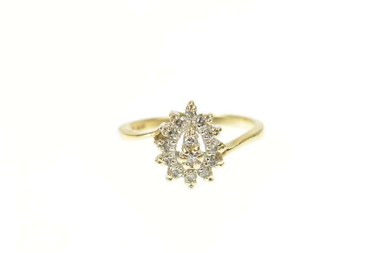 10K Yellow Gold Pear Diamond Halo Promise Engagement Ring
