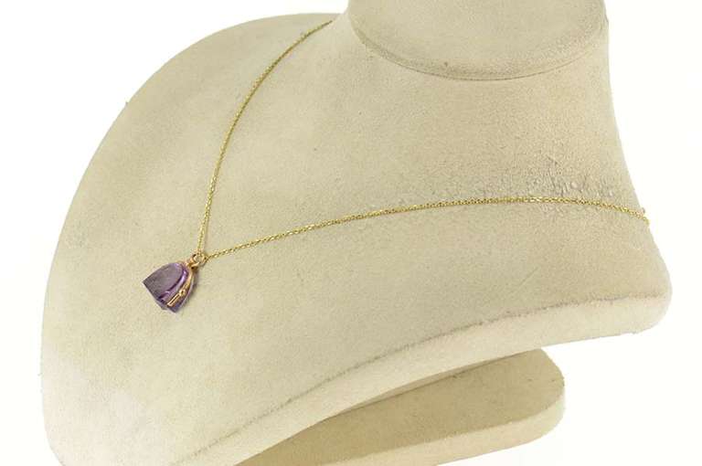 14K Yellow Gold Victorian Carved Fancy Amethyst Intaglio Charm/Pendant