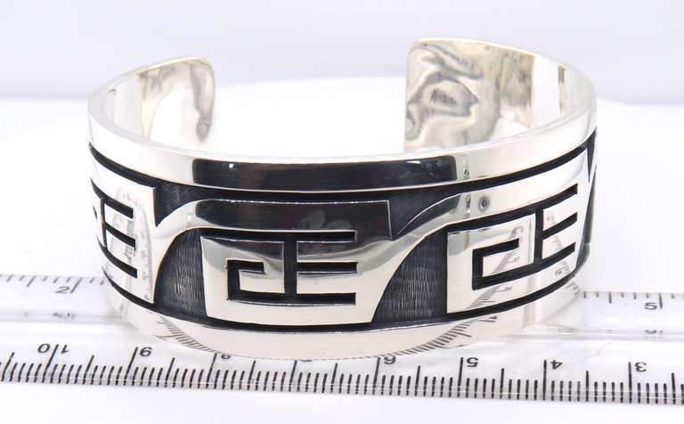 Vintage Lawrence Saufkei Hopi Sterling Silver Cuff Bangle